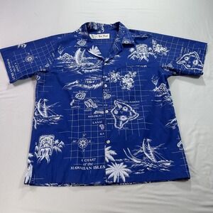 Vintage Kai Nani Hawaiian Shirt Mens Large Map Islands Aloha Made in USA 90s